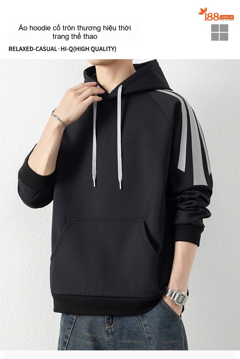 Áo Hoodie Nam Dáng Rộng Có Mũ Phong Cách Thể Thao Sọc Kẻ chi tiết 1
