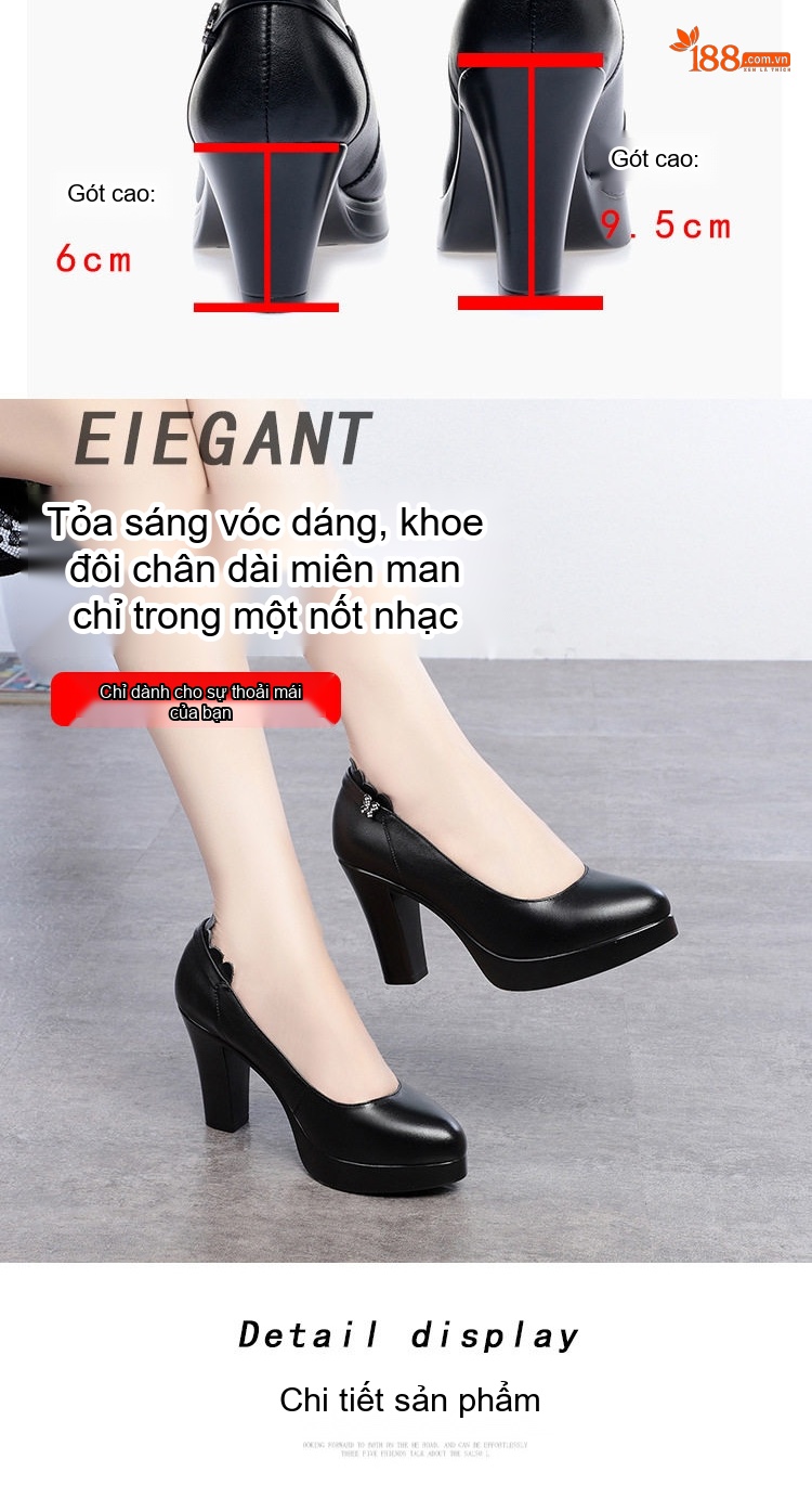Giày Cao Gót Nữ Da Bóng Công Sở Chiều Cao Đế Khoảng 7cm Màu Đen chi tiết 3