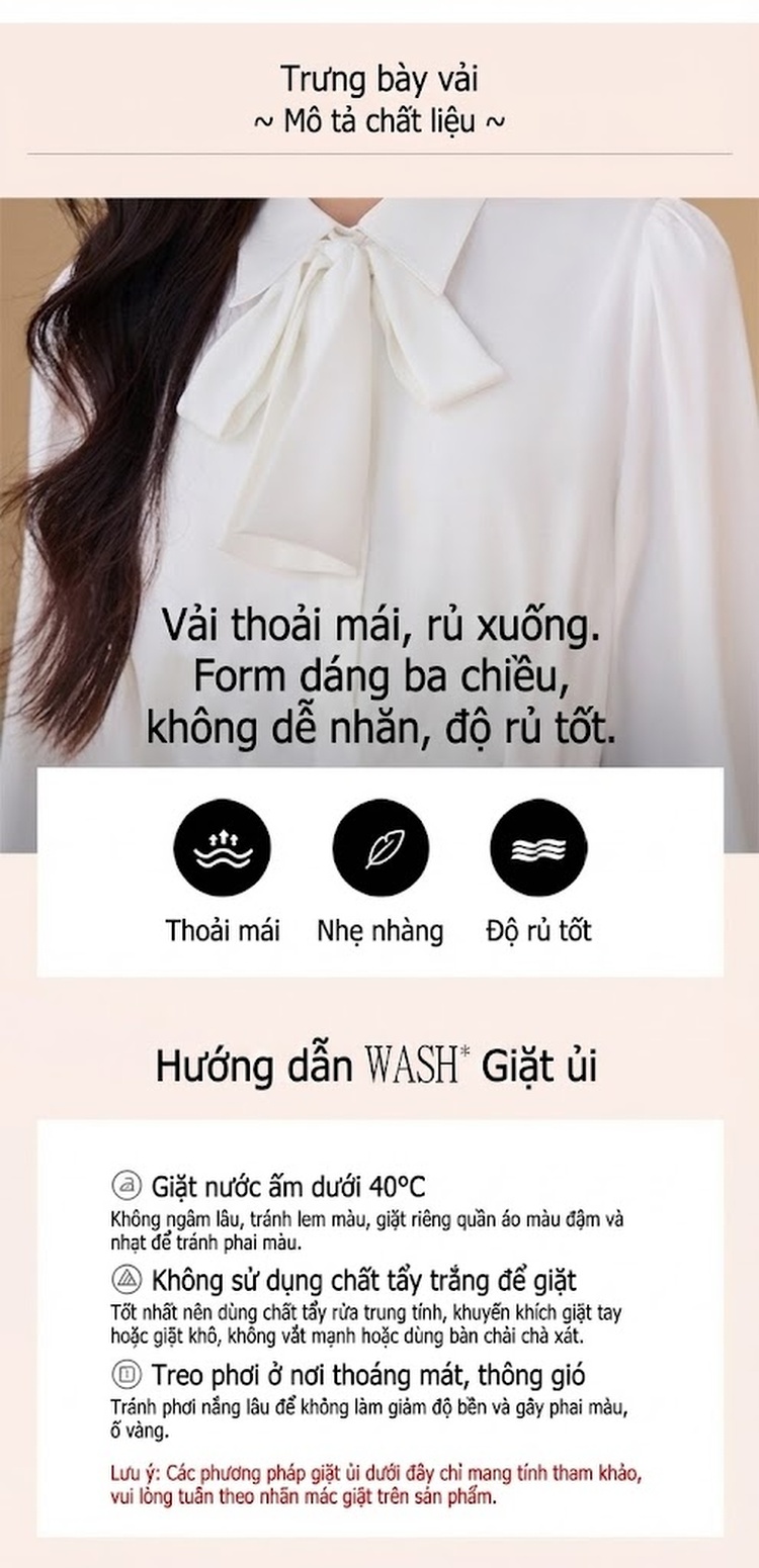 Áo Sơ Mi Nữ Tay Dài Cổ Nơ Voan Phong Cách Công Sở Màu Trắng, Xanh chi tiết 7