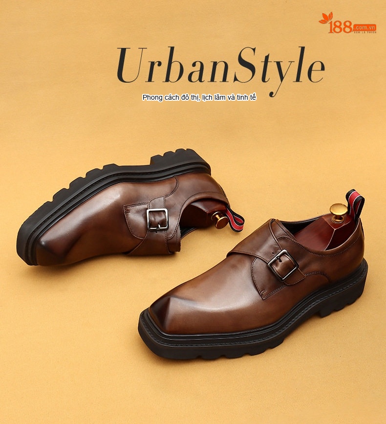 Giày Monkstrap Khóa Cài Nam Da Bò Chiều Cao Đế Khoảng 4cm Màu Đen, Nâu chi tiết 1