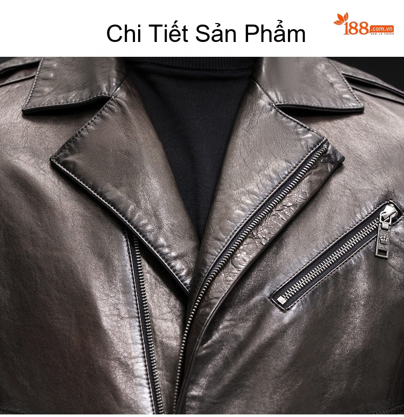 Áo Khoác Da Thật Nam Da Cừu Dáng Motor Chiếc Màu Đen, Nâu chi tiết 13
