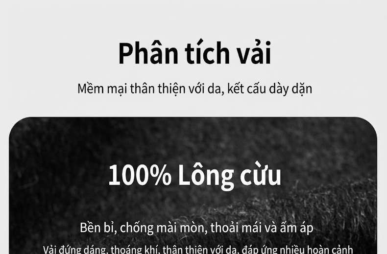 Áo Khoác Dạ Nam Dáng Dài Vừa Mũ Trùm Đầu Cúc Sừng Chất Liệu Lông Cừu 100% Màu Be, Đen, Xám chi tiết 2