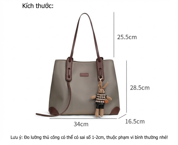 Túi Tote Nữ Vải Oxford Đựng Laptop Công Sở Dung Tích Lớn Màu Xám, Nâu chi tiết 3