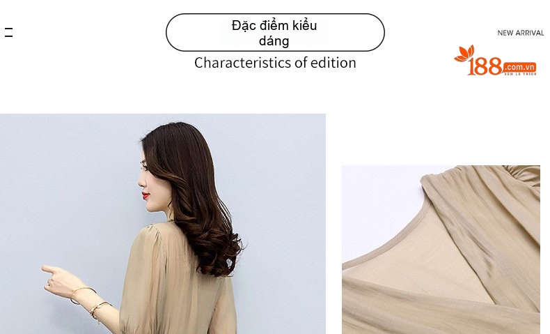 Váy Liền Thân Nữ Dáng Dài Tay Lỡ Cổ Chữ V Thanh Lịch Màu Xanh, Nâu, Trắng, Đen chi tiết 3