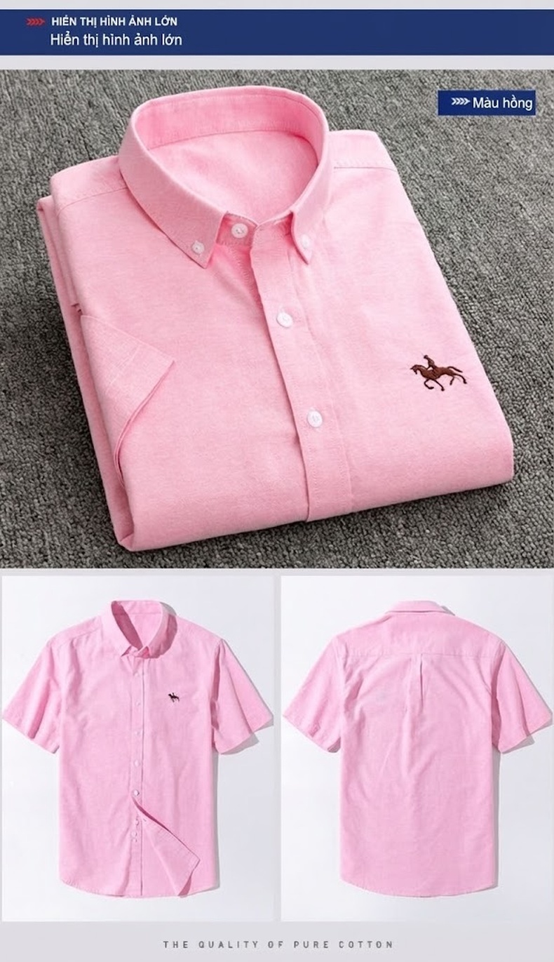 Áo Sơ Mi Ngắn Tay Nam Cotton Oxford Dáng Ôm Vừa Vặn Màu Trắng, Xám, Xanh Dương, Xanh Mint... chi tiết 9
