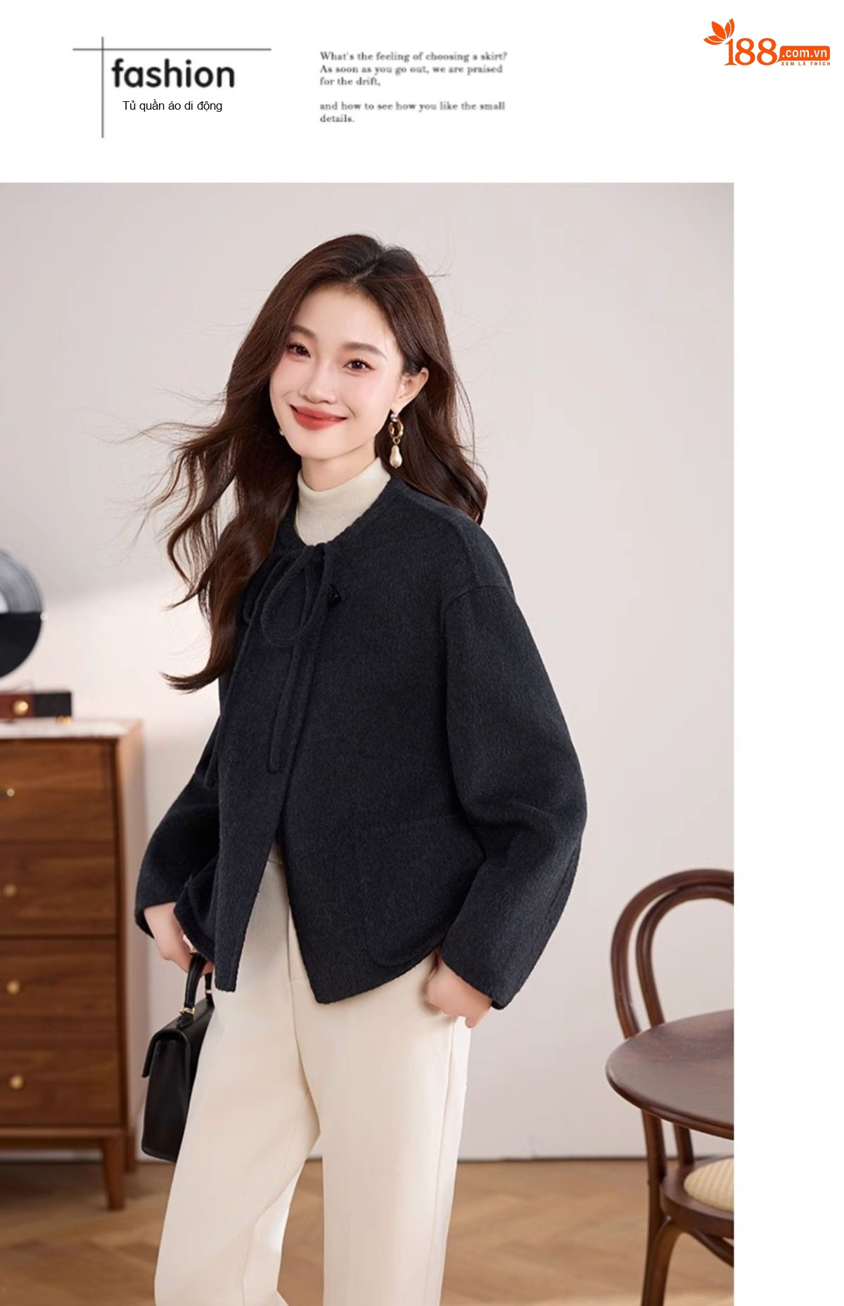 Áo Khoác Dạ Nữ Hai Mặt Phong Cách Tiểu Thư Thanh Lịch Màu Be, Đen chi tiết 23