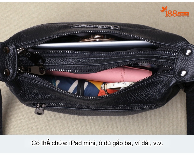 Túi Đeo Vai Nữ Da Thật Thiết Kế Nhỏ Gọn Màu Đen chi tiết 13
