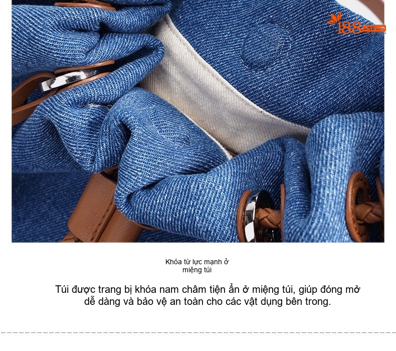 Balo Nữ Vải Canvas Kiểu Dáng Rút Dây Đeo Vai Thiết Kế Vintage Sức Chứa Lớn Màu Xanh Dương, Xanh Đậm chi tiết 13