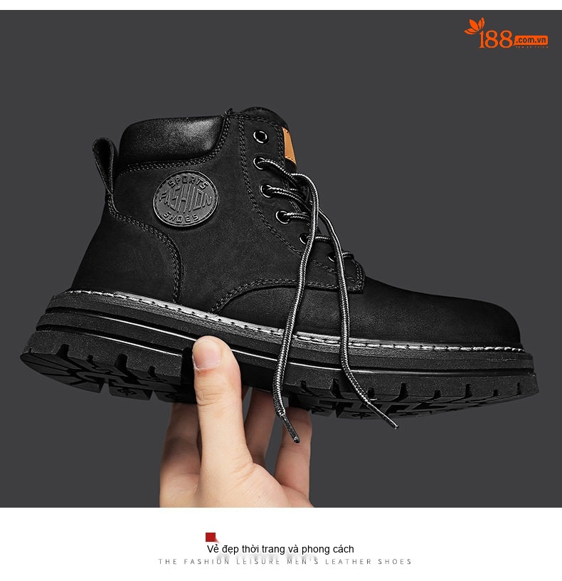 Giày Boot Martin Nam Da Mờ Cao Cổ Tăng Chiều Cao Đế Khoảng 4cm chi tiết 23