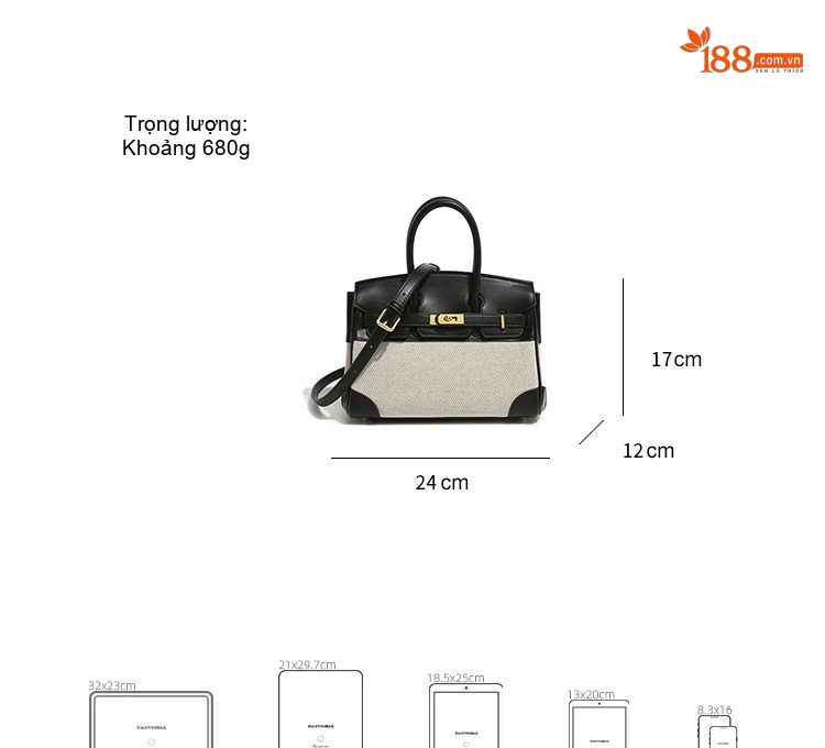 Túi Xách Nữ Mini Platinum Vải Bố Đeo Vai, Đeo Chéo Khóa Gài Màu Trắng Kem, Nâu, Đen chi tiết 3