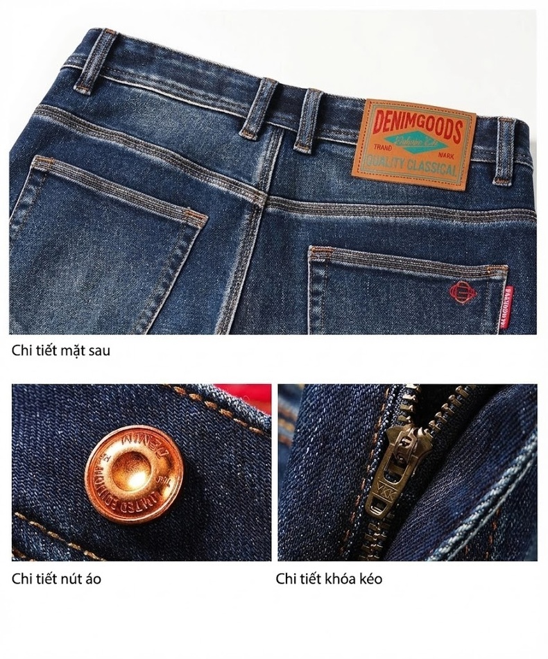 Quần Jeans Nam Ống Đứng Cao Cấp Dáng Ôm Vừa Vặn Màu Xanh Denim chi tiết 12