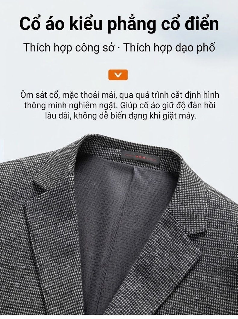Áo Vest Blazer Nam Họa Tiết Chân Chim Co Giãn Chống Nhăn Dáng Ôm Vừa Vặn Màu Xám chi tiết 11