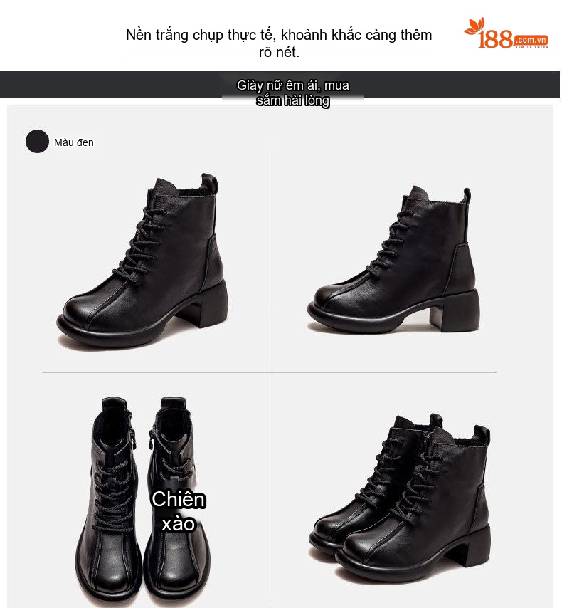 Boot Nữ Da Bò Lót Lông Giữ Ấm Mùa Đông Cổ Ngắn Chiều Cao Đế Khoảng 5cm Màu Nâu, Đen chi tiết 14