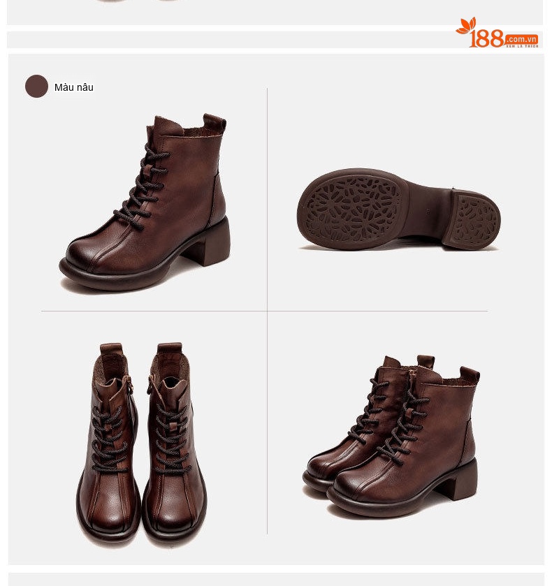 Boot Nữ Da Bò Lót Lông Giữ Ấm Mùa Đông Cổ Ngắn Chiều Cao Đế Khoảng 5cm Màu Nâu, Đen chi tiết 15