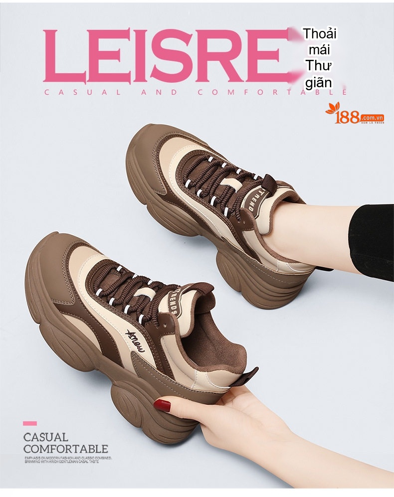 Giày Sneaker Nữ Đế Dày Tăng Chiều Cao Khoảng 5cm Kiểu Dáng Thể Thao Màu Đen, Trắng, Nâu, Kem... chi tiết 2
