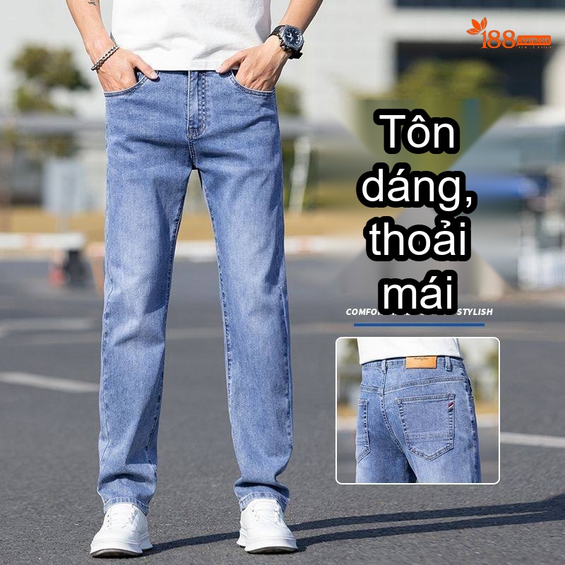 Quần Jeans Nam Ống Đứng Co Giãn Thoải Mái Phong Cách Casual Màu Xanh