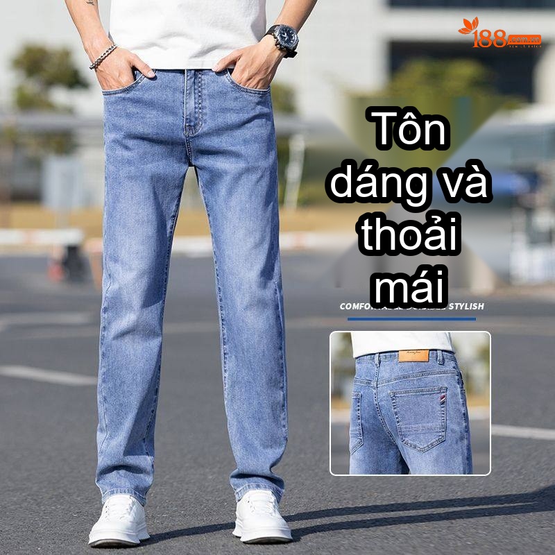 Quần Jean Nam Ống Đứng Co Giãn Thoải Mái Màu Xanh Đậm, Xanh Nhạt