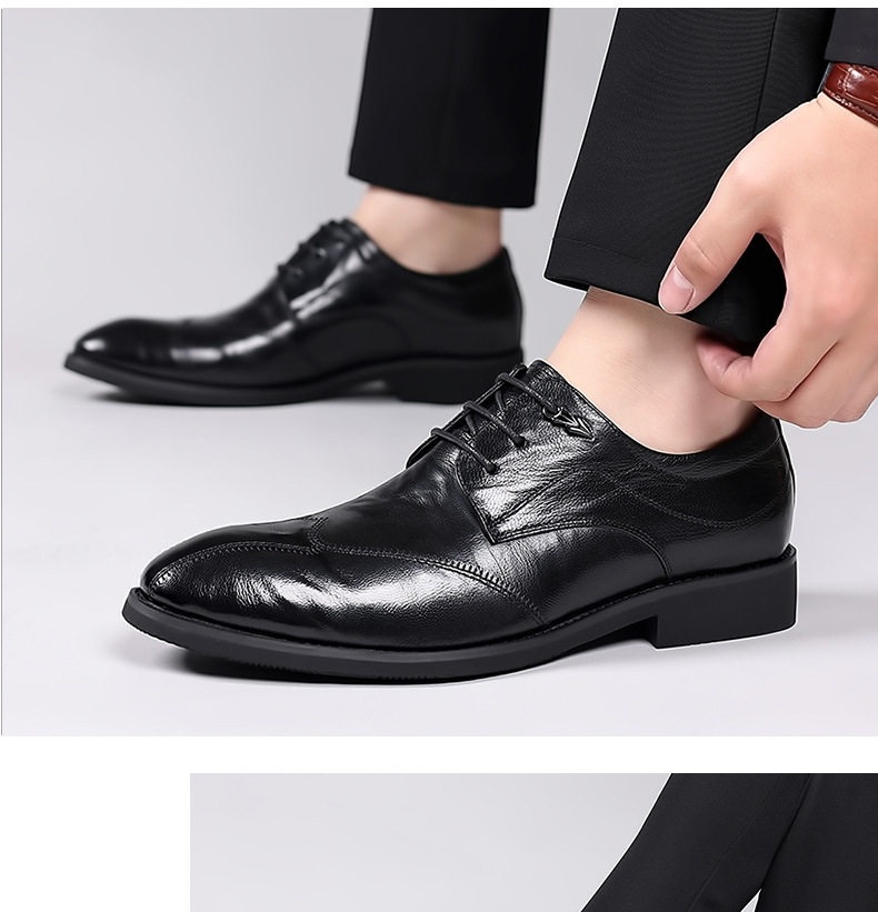 Giày Tây Buộc Dây Nam Da Cừu Chiều Cao Đế Khoảng 3cm Màu Đen chi tiết 13
