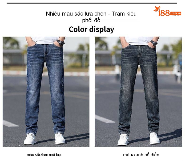 Quần Jean Dáng Suông Nam Co Giãn Thoải Mái Màu Xanh Đậm, Xanh Nhạt chi tiết 10