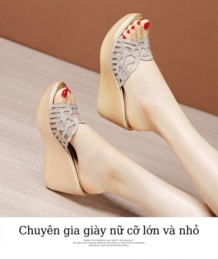 Dép Lê Nữ Đế Xuồng Quai Trong Suốt Đính Đá Chiều Cao Đế Khoảng 6cm Màu Bạc, Đen chi tiết 13