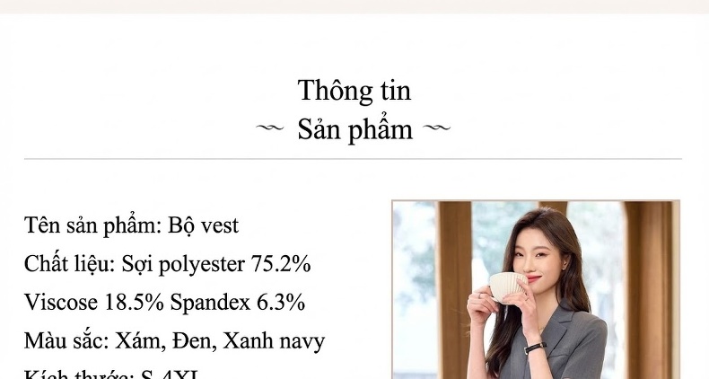 Bộ Vest Công Sở Nữ Tay Ngắn Quần/Chân Váy Màu Xám, Đen chi tiết 12