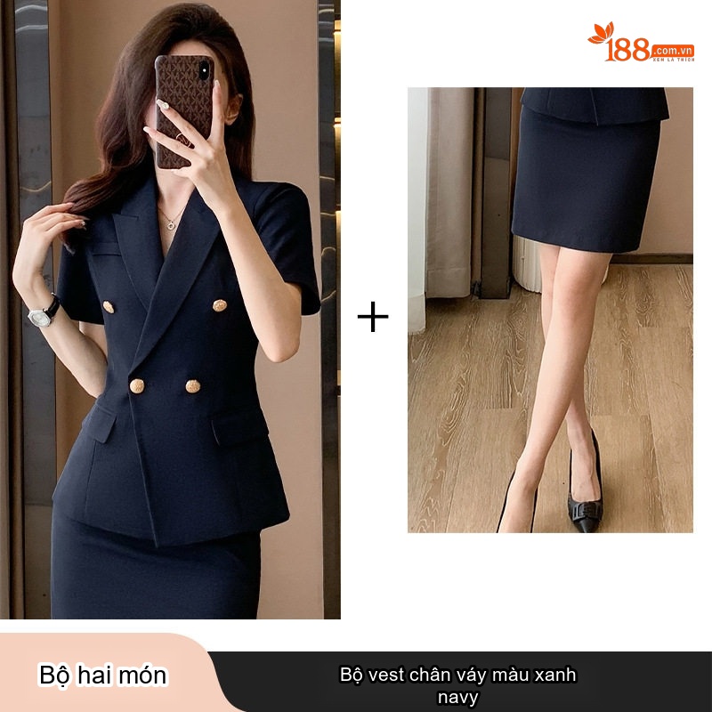 Bộ Vest Công Sở Nữ Tay Ngắn Màu Xám, Đen, Xanh Than (Kèm Quần/Chân Váy)