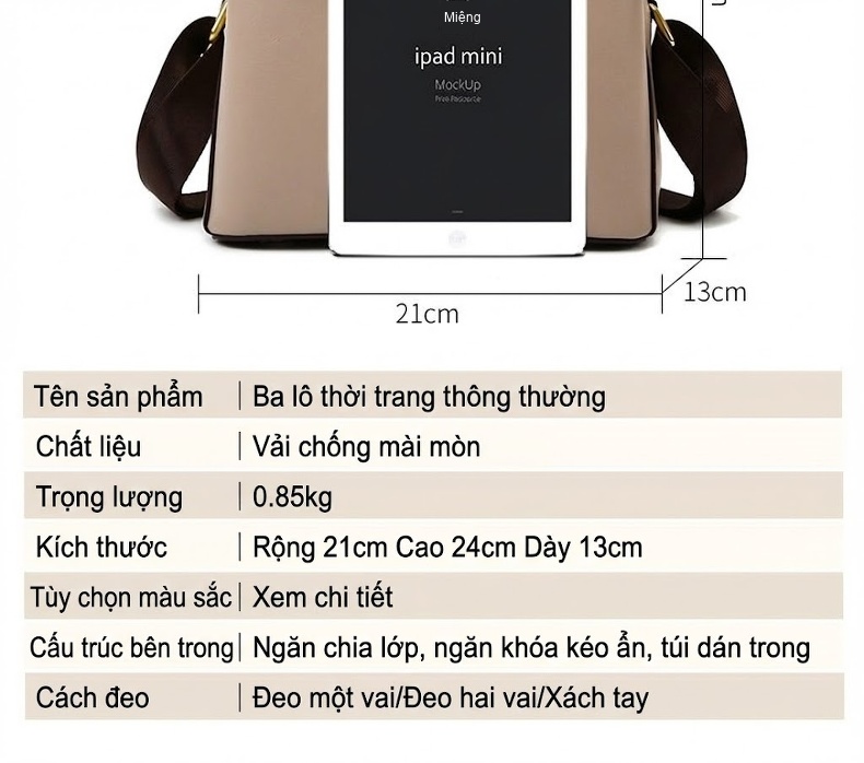 Balo Nữ Da Bóng Kiểu Dáng Đơn Giản Phối Màu Thời Trang Màu Nâu, Be chi tiết 2