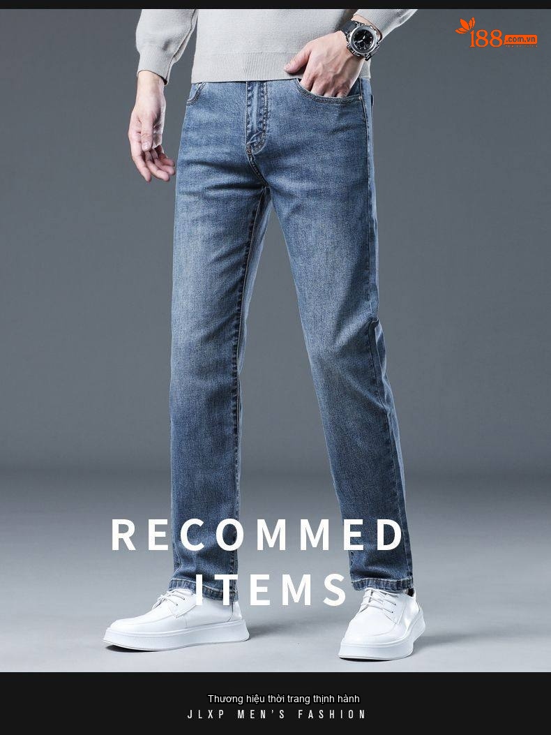 Quần Jean Nam Dáng Suông Vải Cotton Co Giãn Màu Đen Khói chi tiết 32