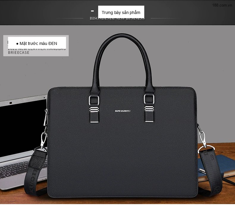 Túi Xách Tay Nam Công Sở Da Mờ Đeo Chéo Đựng Laptop Màu Đen chi tiết 14