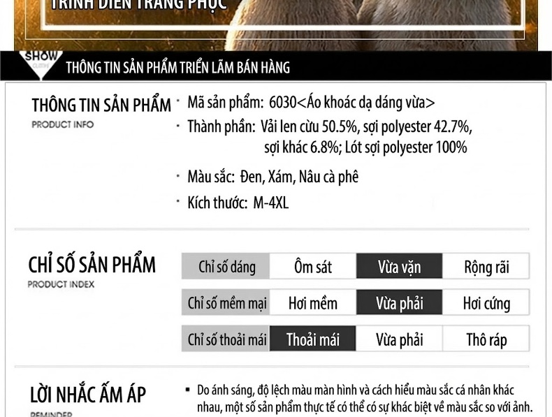 Áo Khoác Dạ Nam Dáng Dài Vừa Cổ chữ Vest Cài Nút Phong Cách Tối Giản Màu Đen, Xám, Nâu chi tiết 4