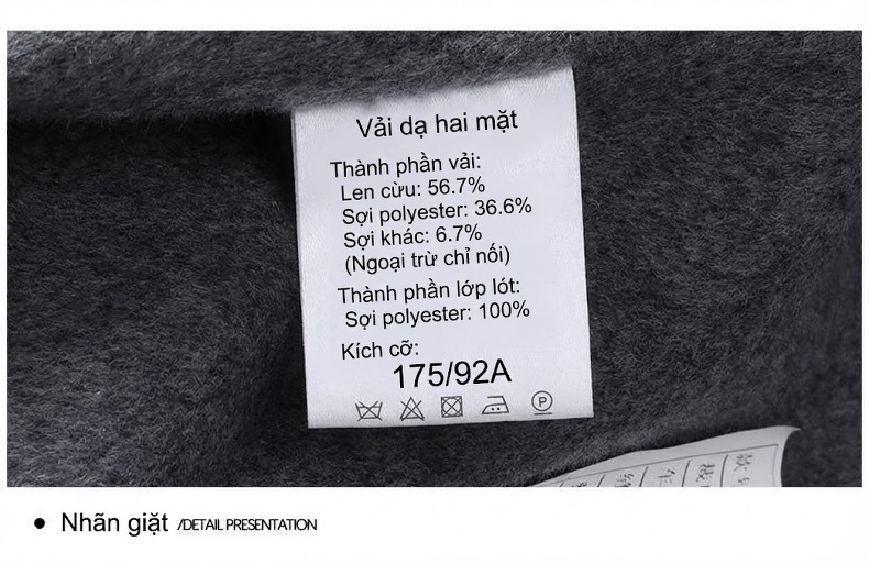 Áo Khoác Dạ Nam Dáng Dài Vừa Vặn Cổ chữ Vest Hai Mặt Cotton Màu Đen, Xám, Nâu chi tiết 28