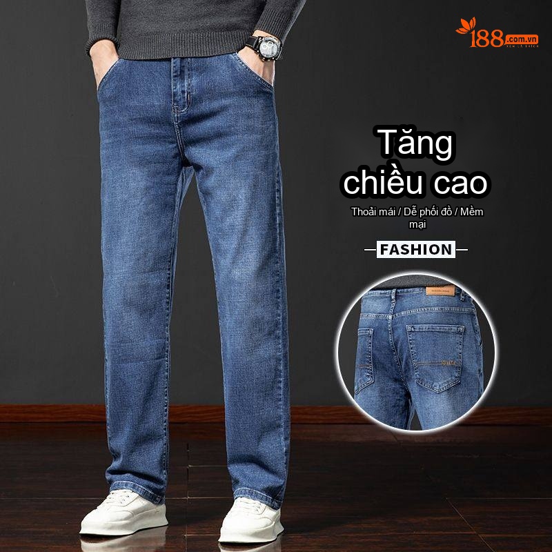 Quần Jeans Dáng Suông Nam Ống Đứng Lớn Tuổi Trung Niên Màu Xanh Dương
