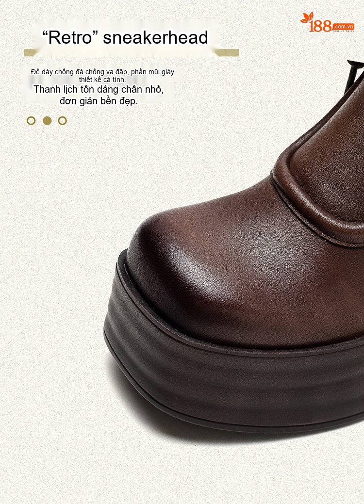 Boot Nữ Cổ Ngắn Da Bóng Lót Lông Chiều Cao Đế Khoảng 6cm Màu Đen, Nâu chi tiết 4