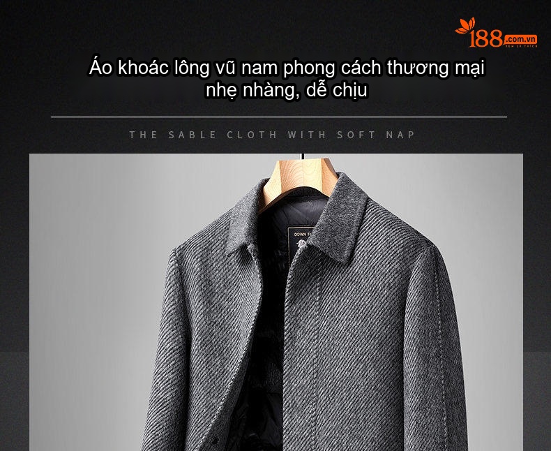 Áo Khoác Dạ Nam Dáng Dài Lót Lông Vũ Cao Cấp Cổ Bẻ Màu Xám chi tiết 1
