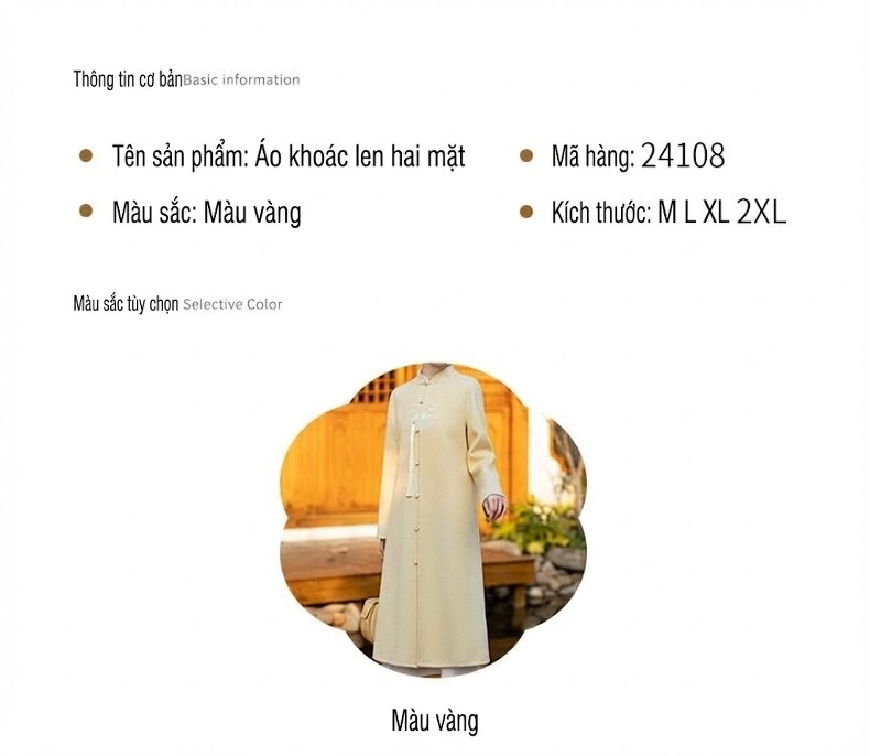 Áo Khoác Dạ Nữ Hai Mặt Phong Cách Trung Hoa Cổ Điển Dáng Dài Vừa Người Màu Kem chi tiết 1
