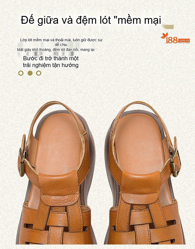 Dép Sandal Nữ Da Mờ Quai Hậu Đế Xuồng Đế Cao 5cm - 6cm Màu Nâu, Kem chi tiết 7