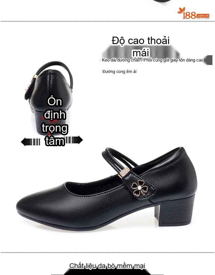 Giày Búp Bê Nữ Da Thật Quai Ngang Chiều Cao Đế Khoảng 4cm Màu Đen, Kem, Đỏ chi tiết 5