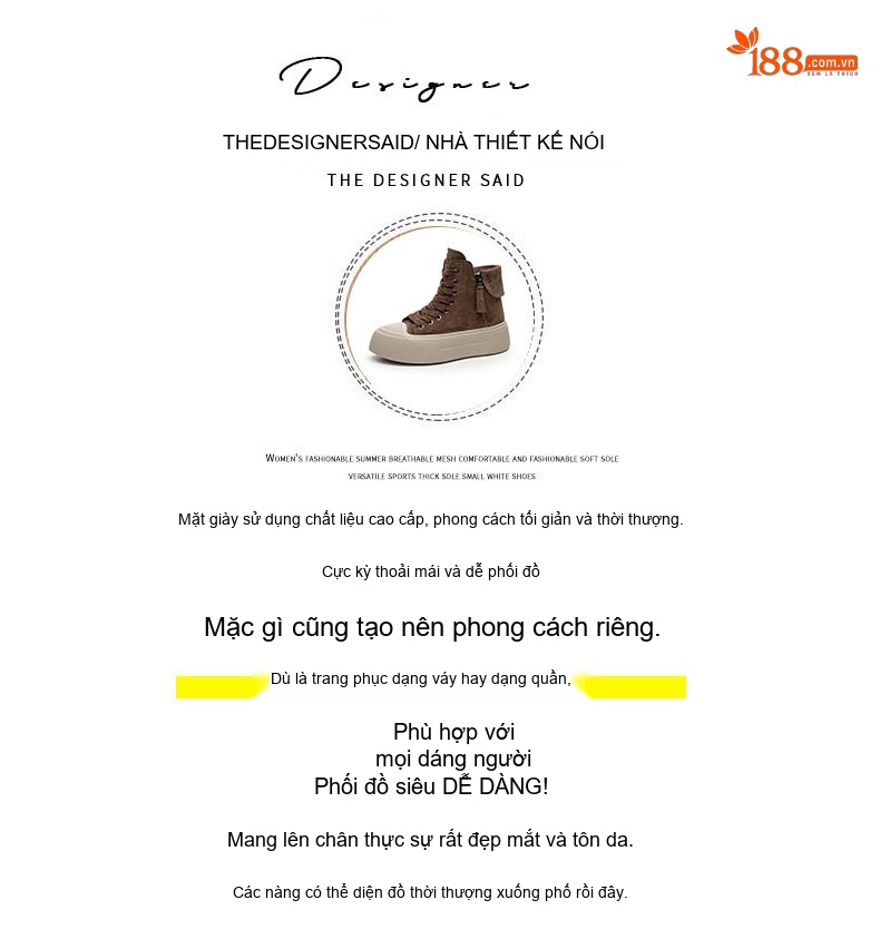 Giày Sneaker Nữ Cổ Cao Đế Dày Da Mờ Chiều Cao Đế Khoảng 4cm Màu Nâu, Kem, Đen chi tiết 4