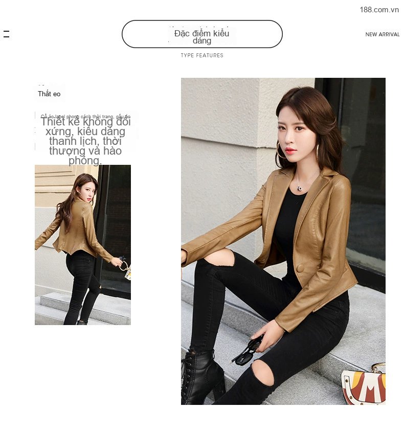 Áo Khoác Blazer Nữ Da PU Dáng Ôm Ngắn Phong Cách Hàn Quốc Màu Nâu, Đỏ, Xanh Lá chi tiết 3