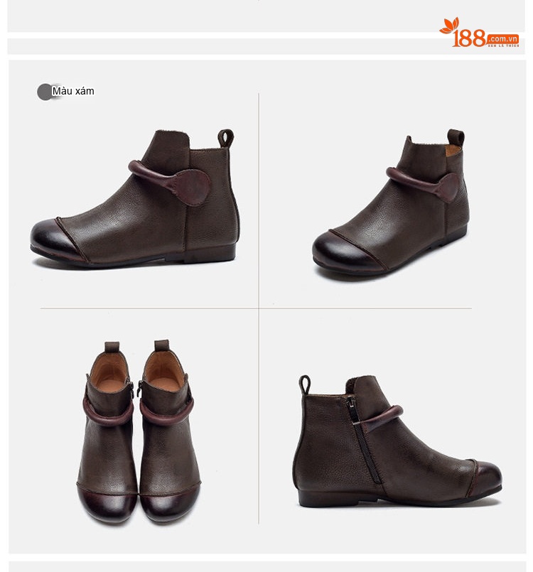 Boot Nữ Cổ Ngắn Lót Lông Giữ Ấm Khóa Kéo Bên Hông Đế Bệt Chiều Cao Đế Khoảng 1cm Màu Nâu chi tiết 15