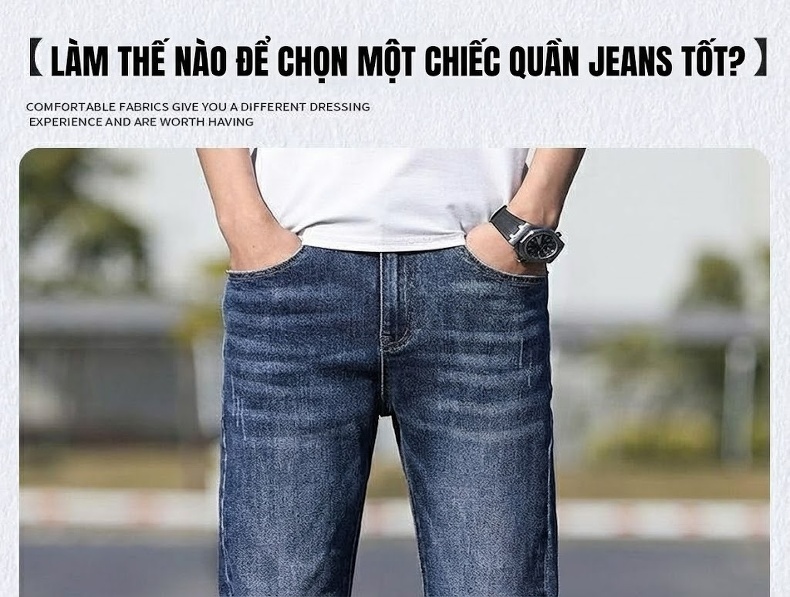 Quần Jean Dáng Suông Nam Co Giãn Thoải Mái Màu Xanh Đậm, Xanh Nhạt chi tiết 1