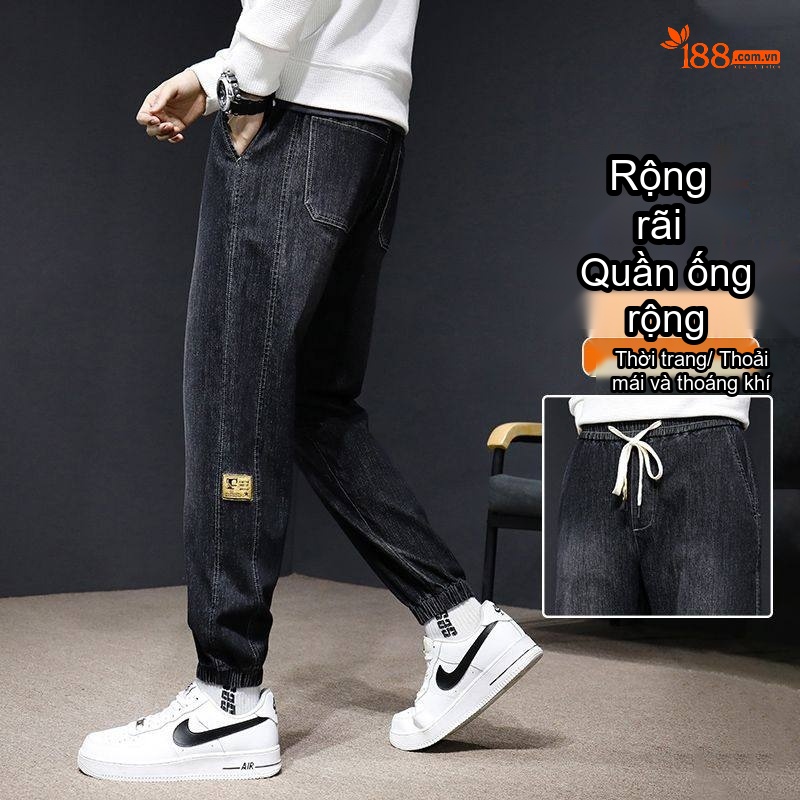 Quần Jean Nam Ống Bo Dáng Rộng Thoải Mái Màu Xanh Đen