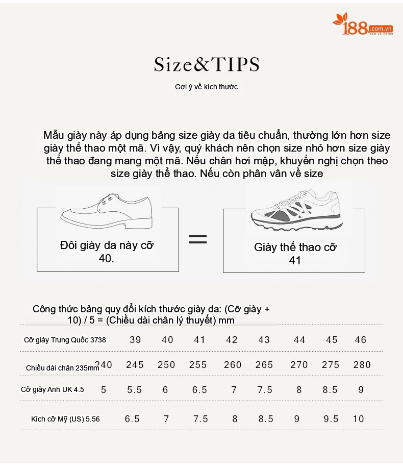Giày Tây Buộc Dây Nam Da Bò Chiều Cao Đế Khoảng 4cm Màu Đen, Nâu chi tiết 16
