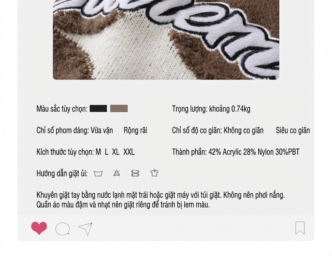 Áo Sweater Dệt Kim Cổ Tròn Tay Dài Họa Tiết Ngôi Sao Màu Nâu, Đen chi tiết 4
