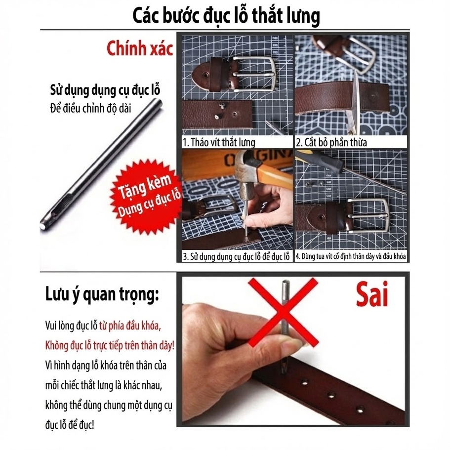 Thắt Lưng Nam Da Bò Dày Dặn Mặt Khóa Đồng Nguyên Chất Phong Cách Retro Màu Đen, Nâu, Vàng chi tiết 3
