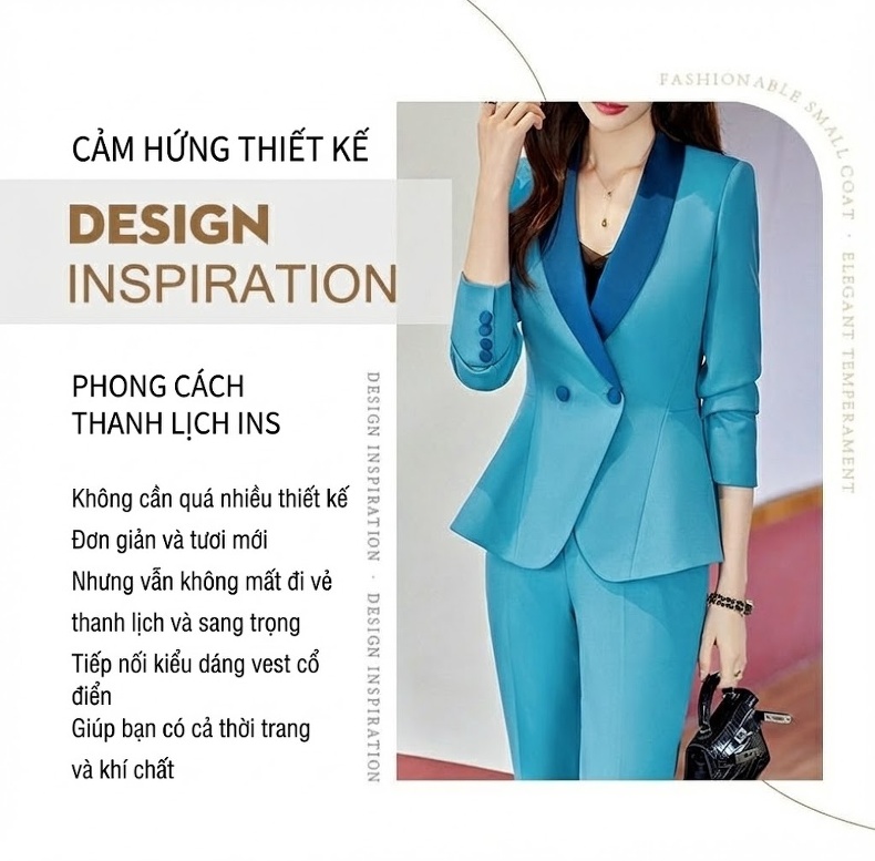Bộ Vest Nữ Công Sở Dáng Dài Tay Lỡ Màu Đen, Kaki, Xanh Ngọc chi tiết 3