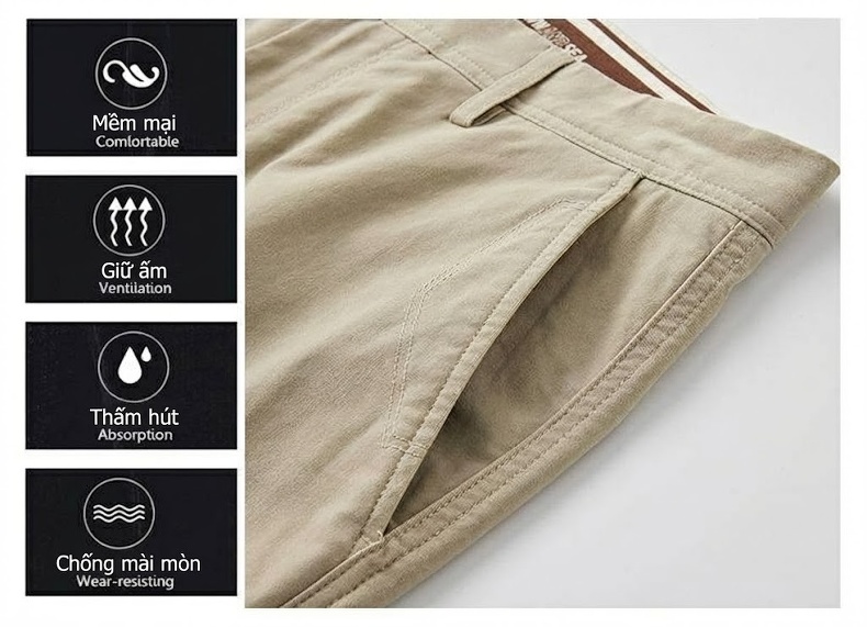Quần Dài Cotton Nam Dáng Ôm Vừa Vặn Phong Cách Thời Trang Công Sở Màu Be chi tiết 4