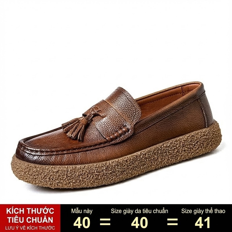 Giày Lười Nam Da Bò Chiều Cao Đế Khoảng 3cm Màu Nâu, Đen