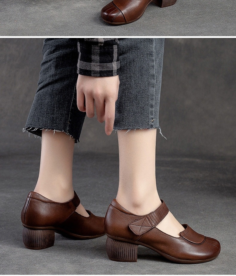 Giày Búp Bê Nữ Da Bò Quai Ngang Chiều Cao Đế Khoảng 4cm Màu Đen, Nâu chi tiết 8