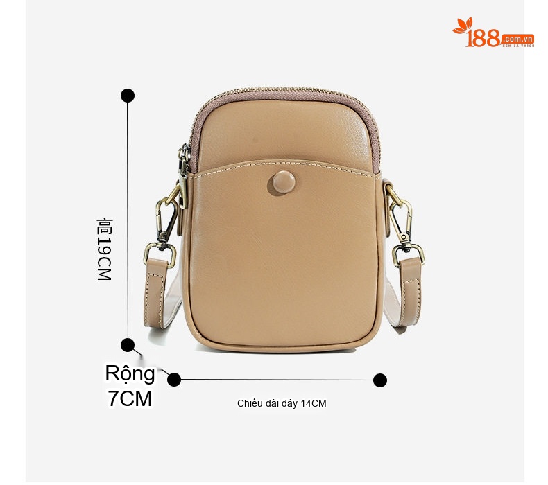 Túi Đeo Chéo Nữ Da Bò Mini Đựng Điện Thoại Thời Trang Màu Nâu, Đen, Trắng, Be chi tiết 6